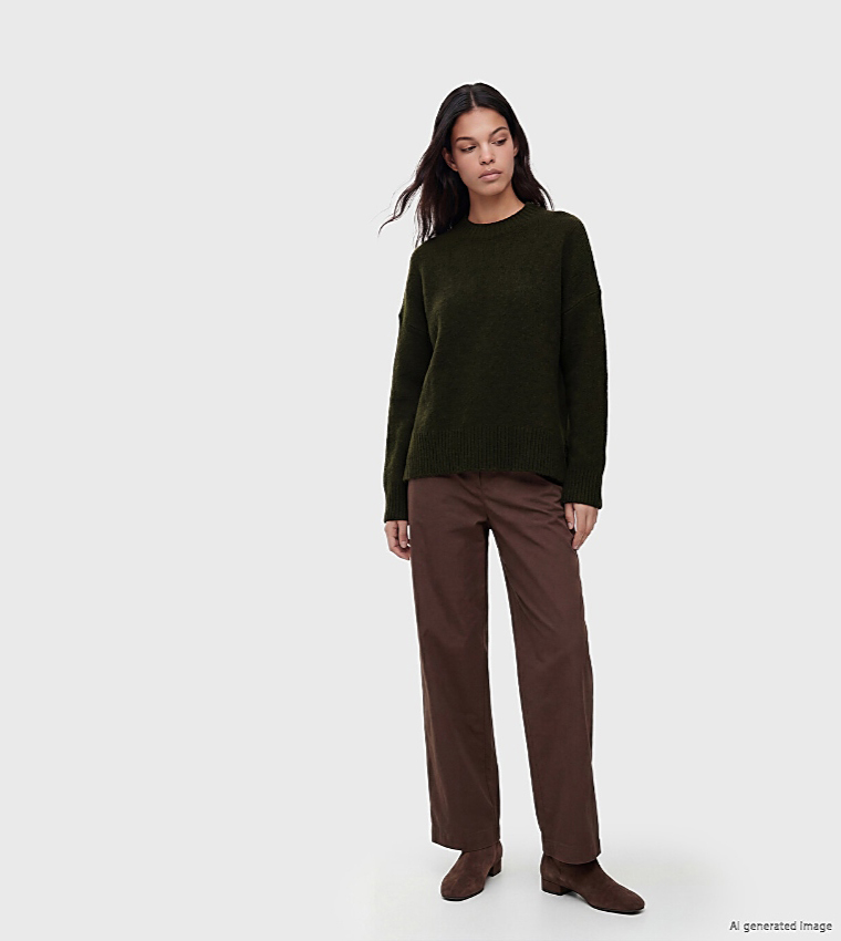 LC Waikiki  Round Neck Sweaters - Khaki Round Neck Sweaters