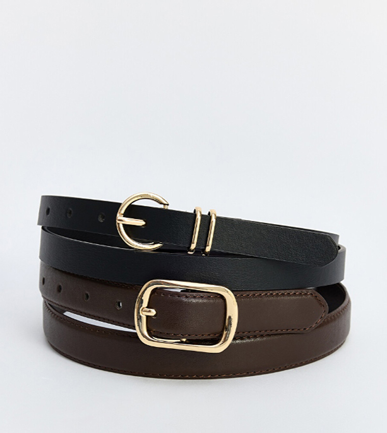 2 Pack Solid Buckle Belt