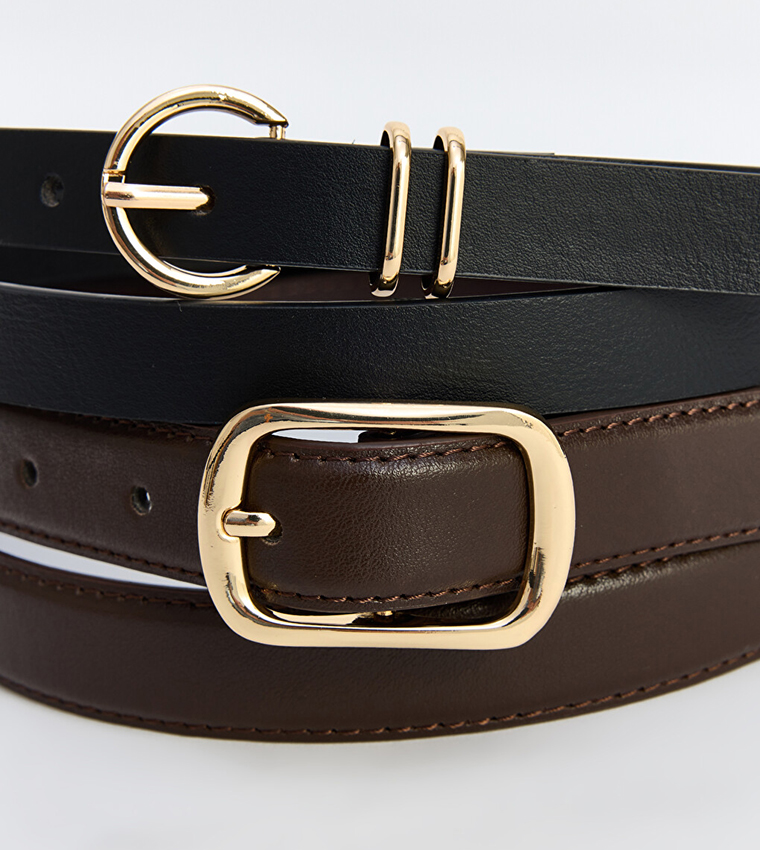 2 Pack Solid Buckle Belt