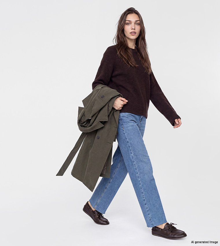 Solid Crew Neck Oversized Sweater
