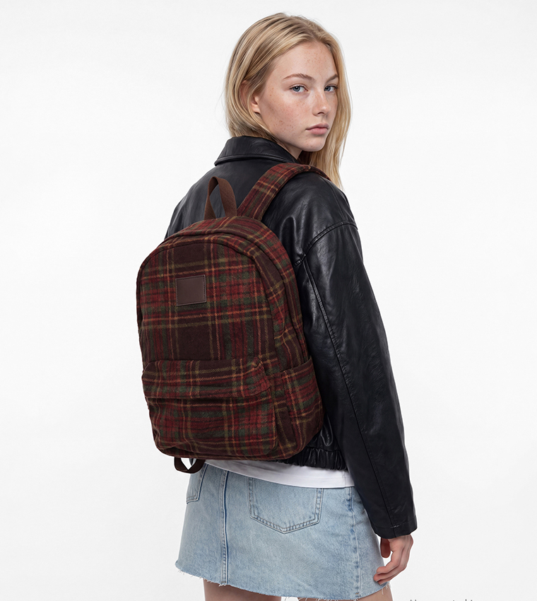 Plaid Front Pocket Backpack