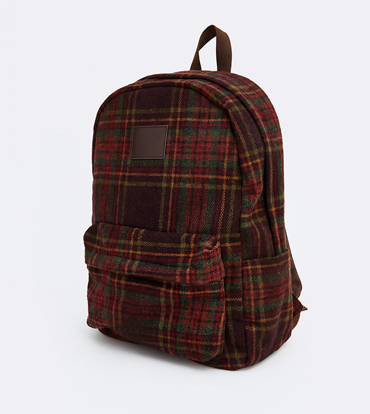 Plaid Front Pocket Backpack