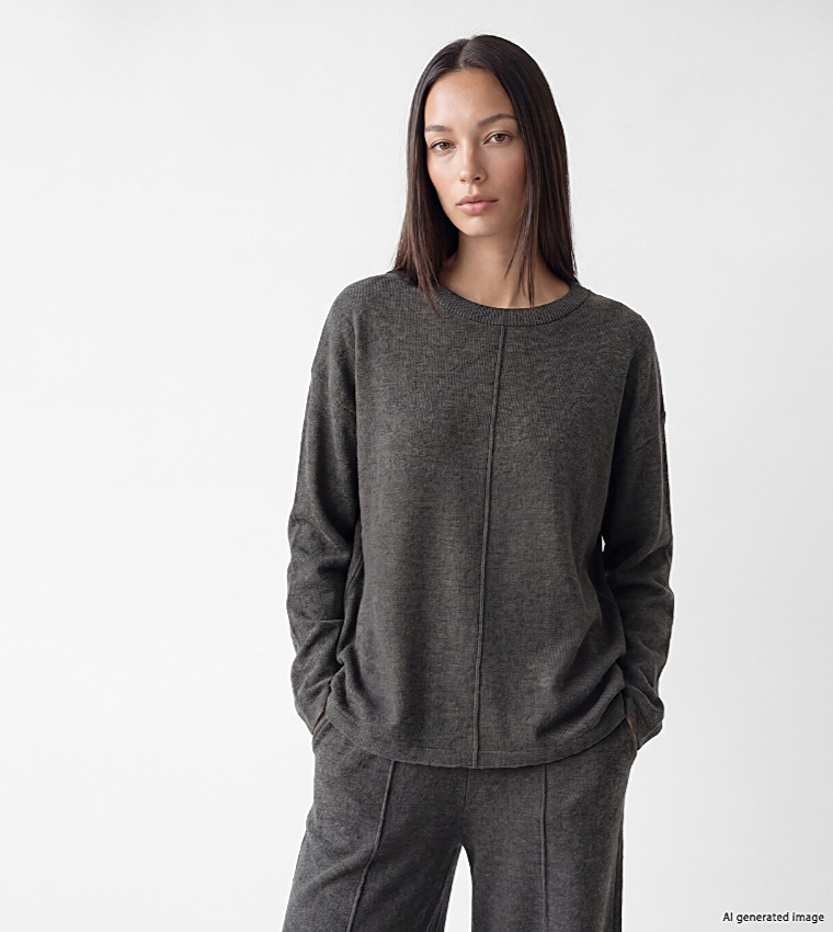 Solid Crew Neck Oversized Sweater