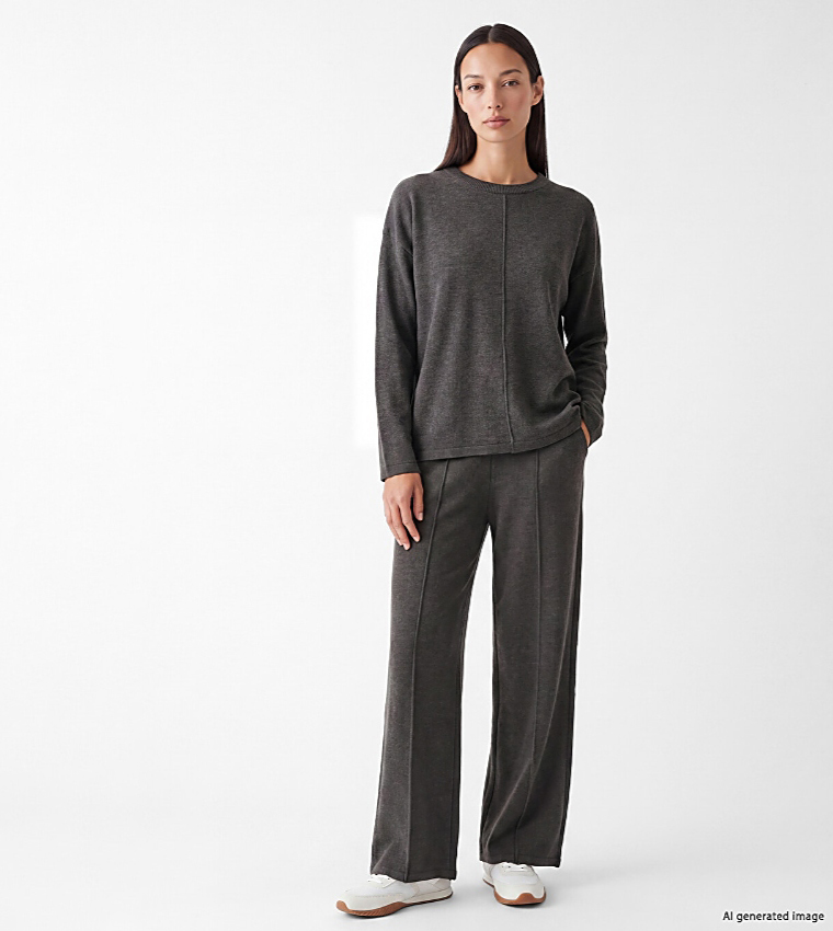 Solid Crew Neck Oversized Sweater