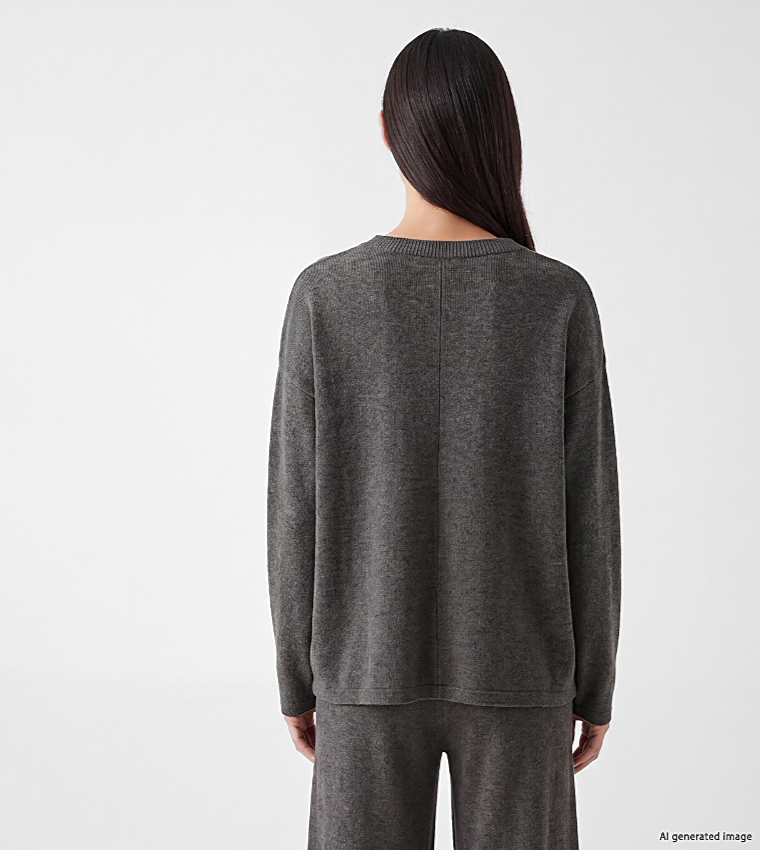 Solid Crew Neck Oversized Sweater