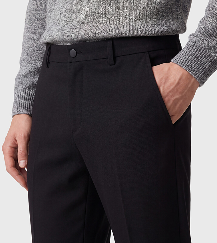 Solid Regular Fit Pants with Button Closure