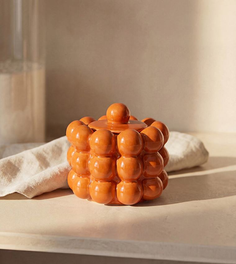 Embossed Patterned Ceramic Sugar Bowl, 9X9cm