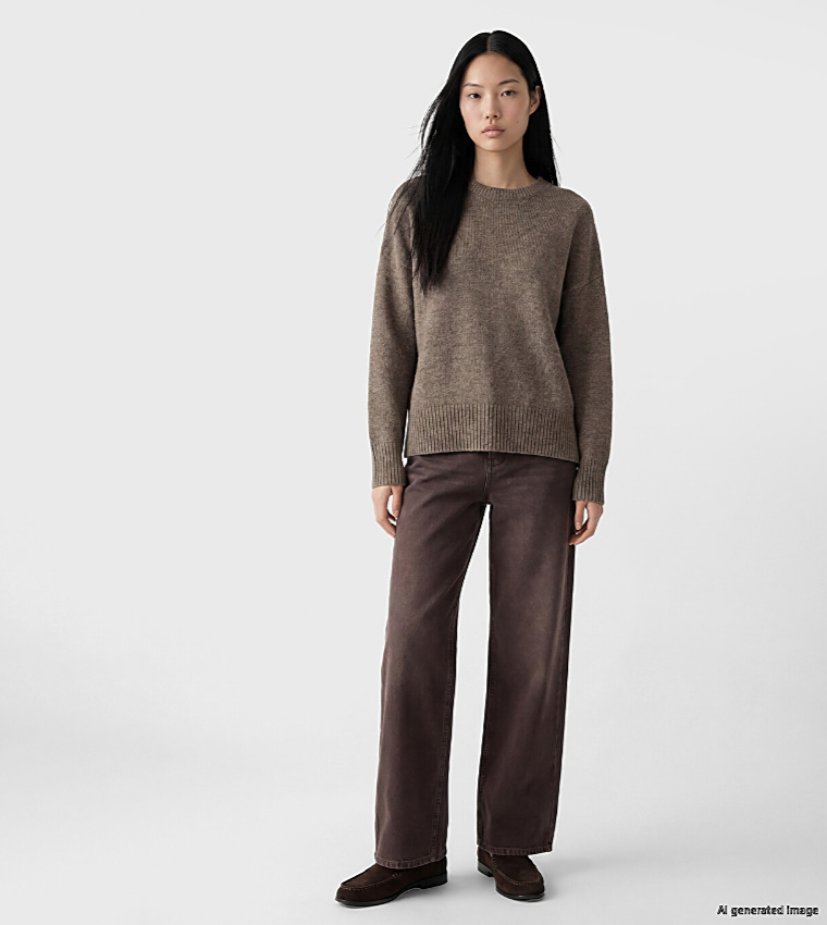Solid Crew Neck Oversized Sweater