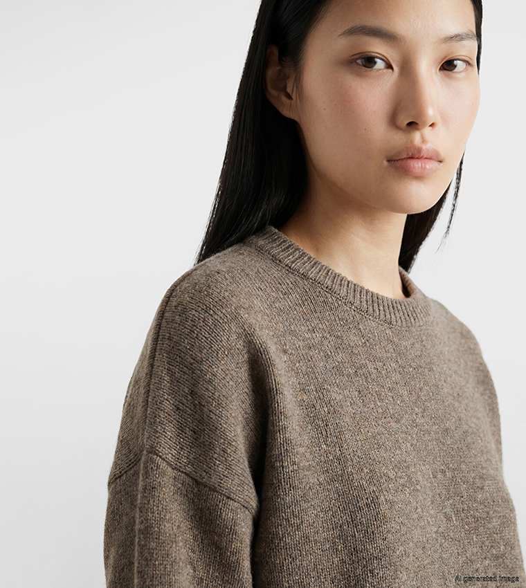 Solid Crew Neck Oversized Sweater