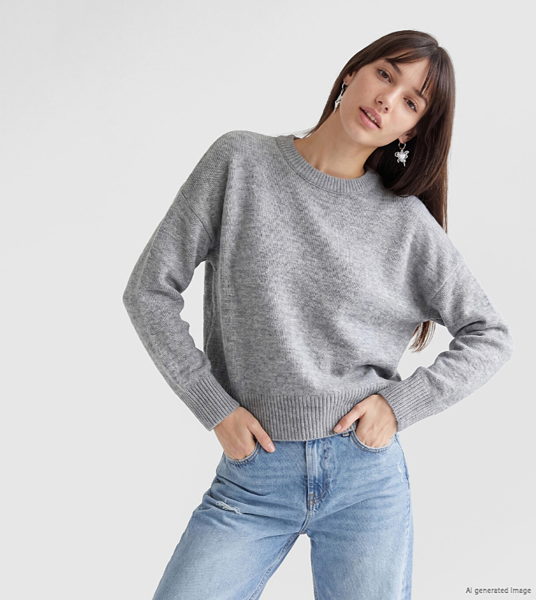 Solid Crew Neck Oversized Sweater