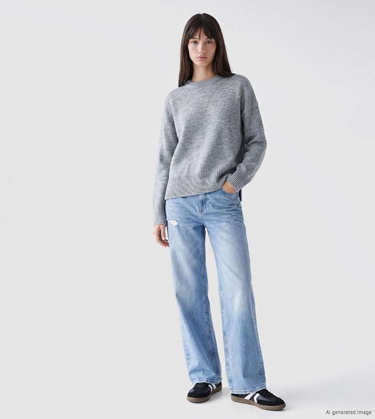 Solid Crew Neck Oversized Sweater