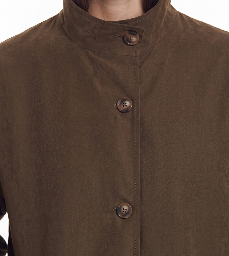 Solid High Neck Button Closure Overcoat