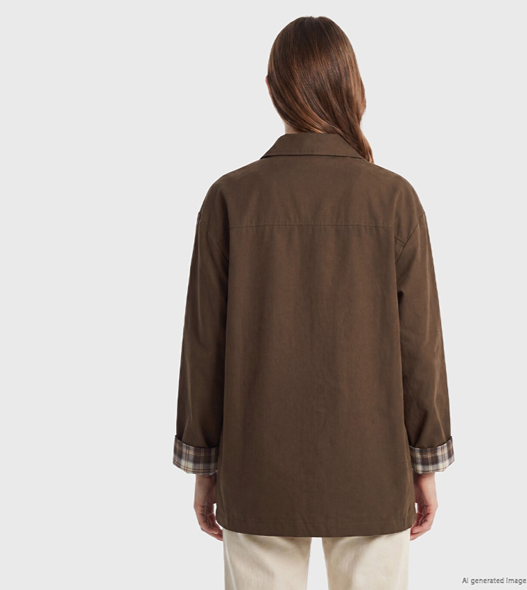 Solid High Neck Button Closure Overcoat