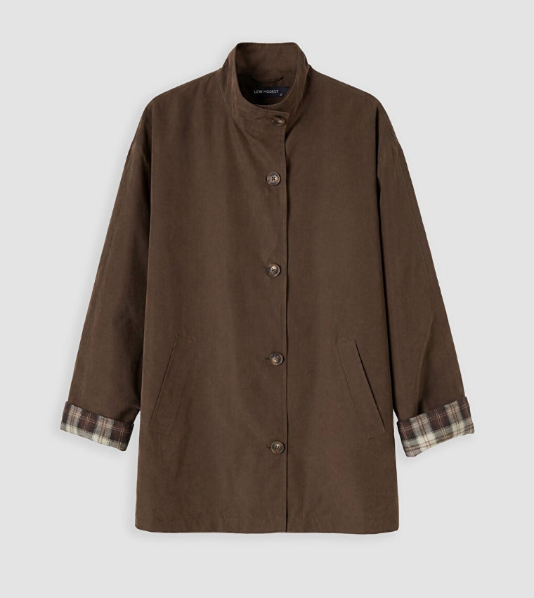 Solid High Neck Button Closure Overcoat