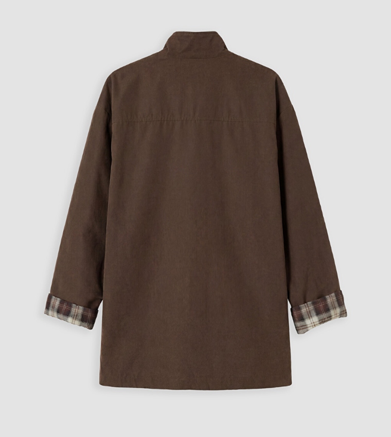 Solid High Neck Button Closure Overcoat