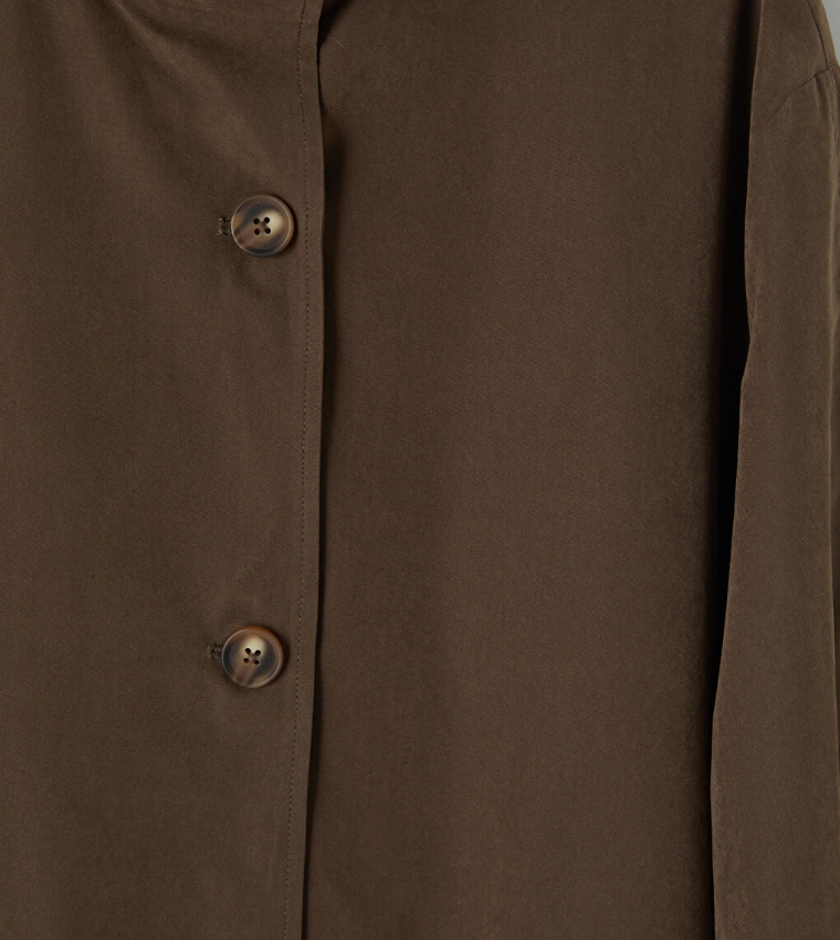 Solid High Neck Button Closure Overcoat