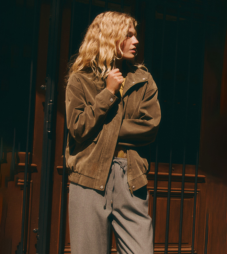 Solid Mock Neck Casual Jacket