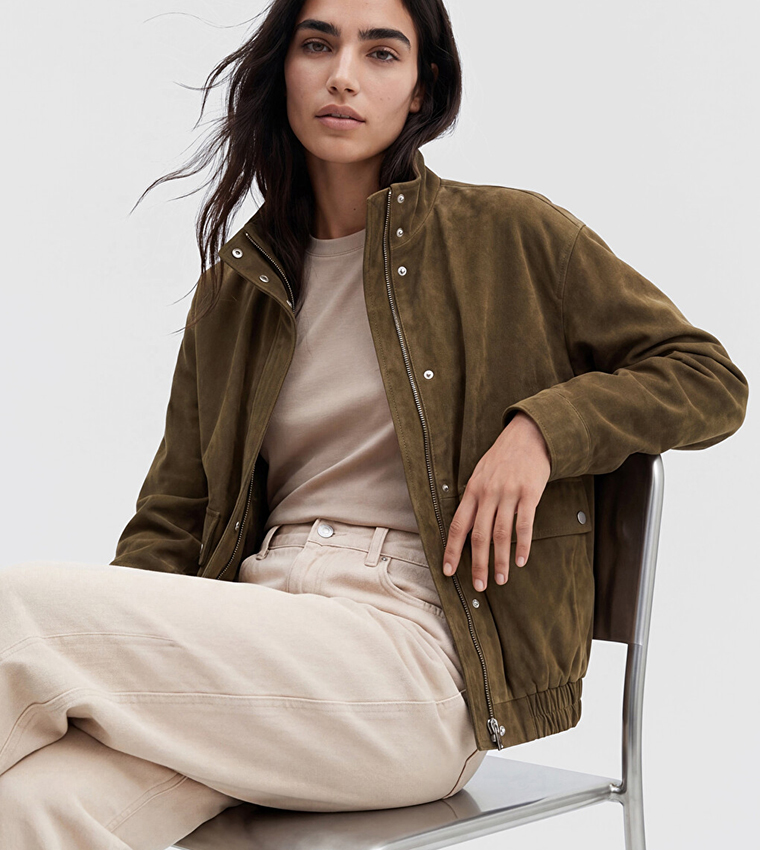 Solid Mock Neck Casual Jacket