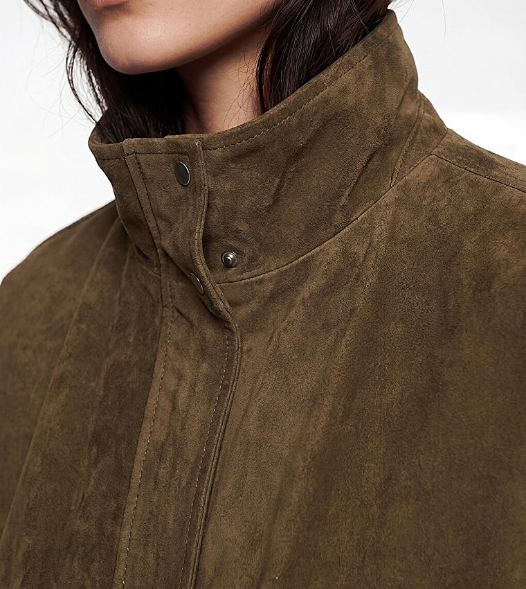 Solid Mock Neck Casual Jacket