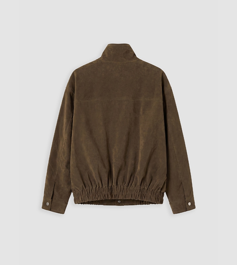 Solid Mock Neck Casual Jacket