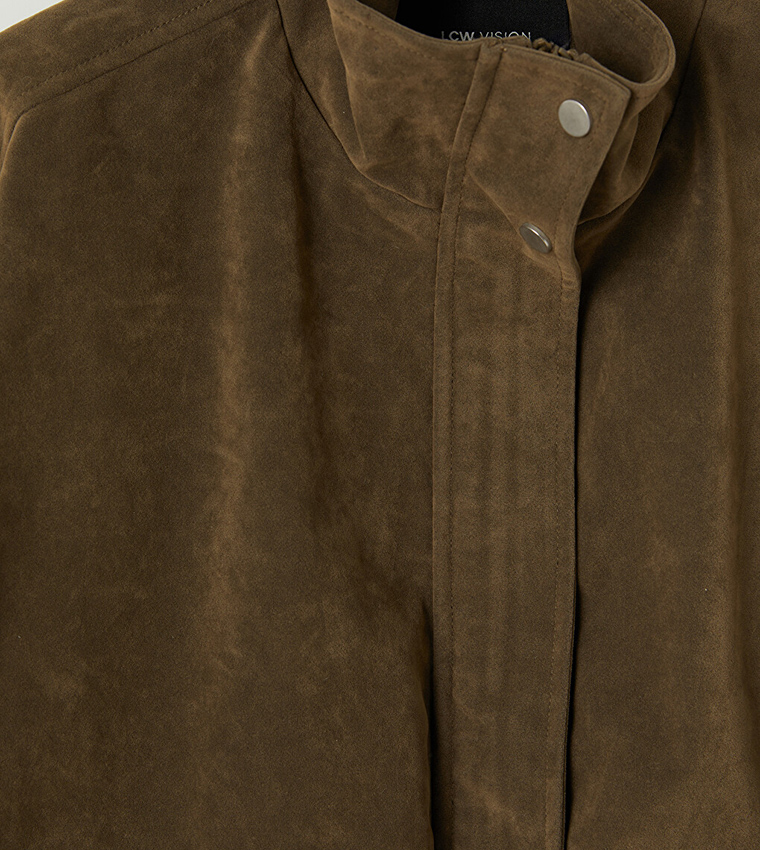 Solid Mock Neck Casual Jacket