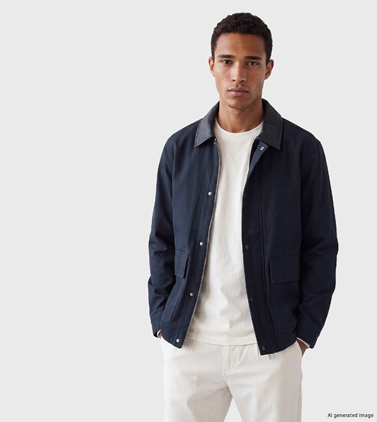 Solid Leather Collar Snap Button Casual Jacket