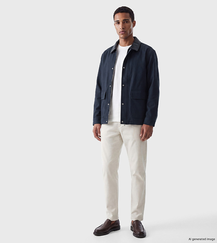 Solid Leather Collar Snap Button Casual Jacket