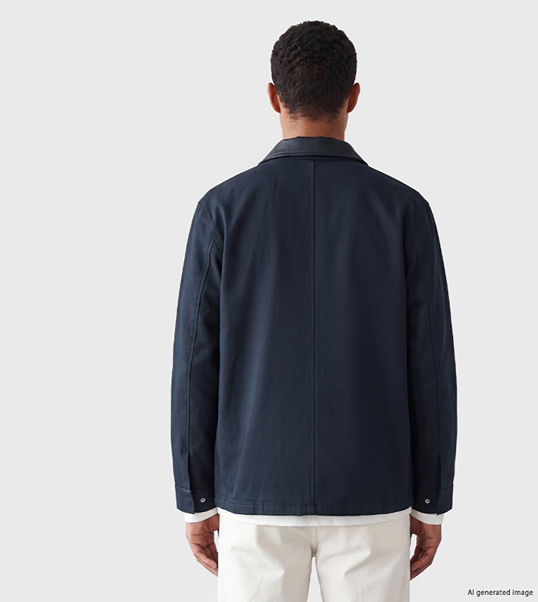 Solid Leather Collar Snap Button Casual Jacket