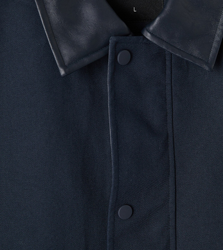 Solid Leather Collar Snap Button Casual Jacket