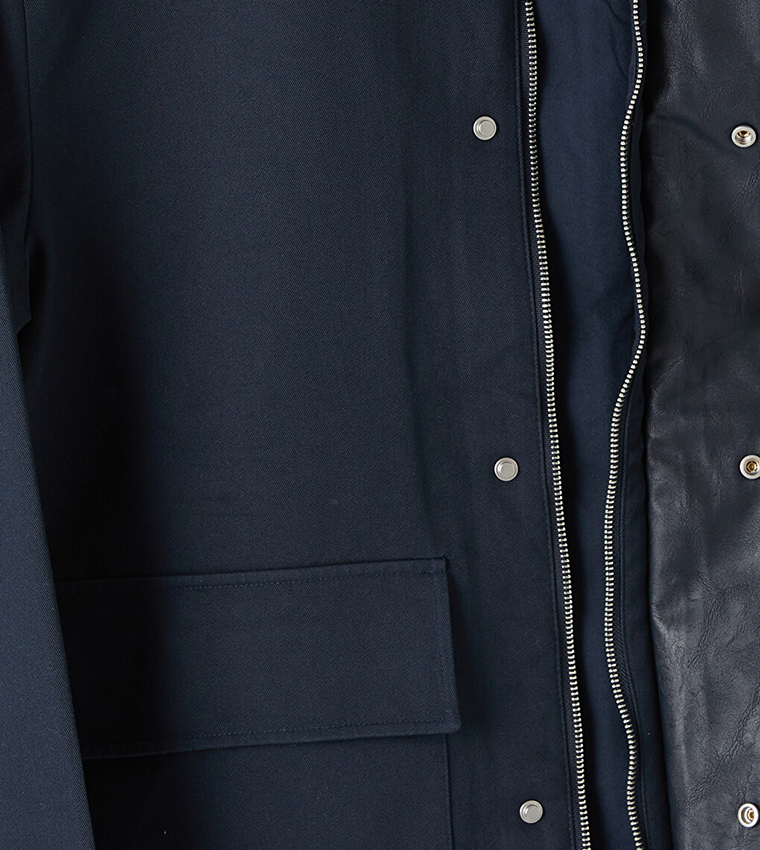 Solid Leather Collar Snap Button Casual Jacket