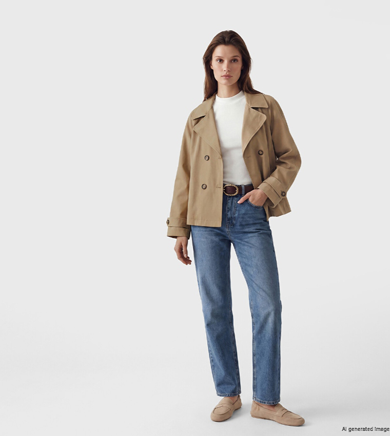 Solid Double Breasted Oversized Overcoat