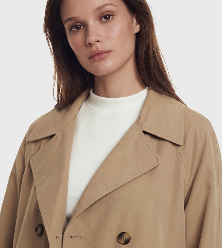 Solid Double Breasted Oversized Overcoat