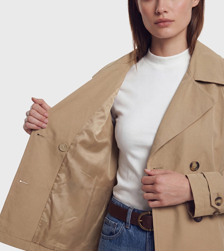 Solid Double Breasted Oversized Overcoat