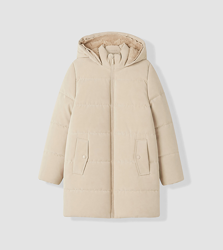 Solid Hooded Puffer Jacket