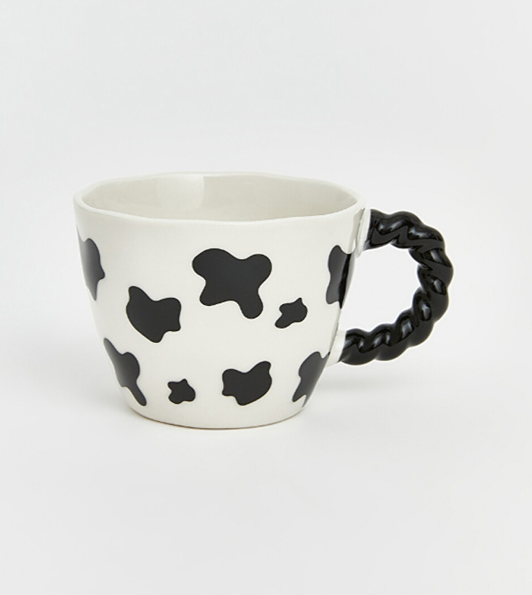 Cow Patterned Twisted Handle Ceramic Mug, 270ml