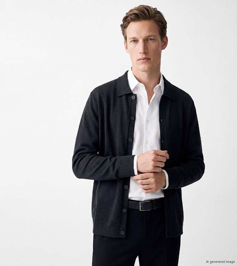Solid Collared Long Sleeves Cardigan