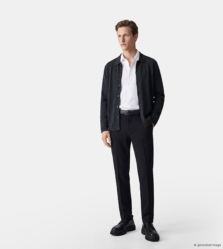 Solid Collared Long Sleeves Cardigan
