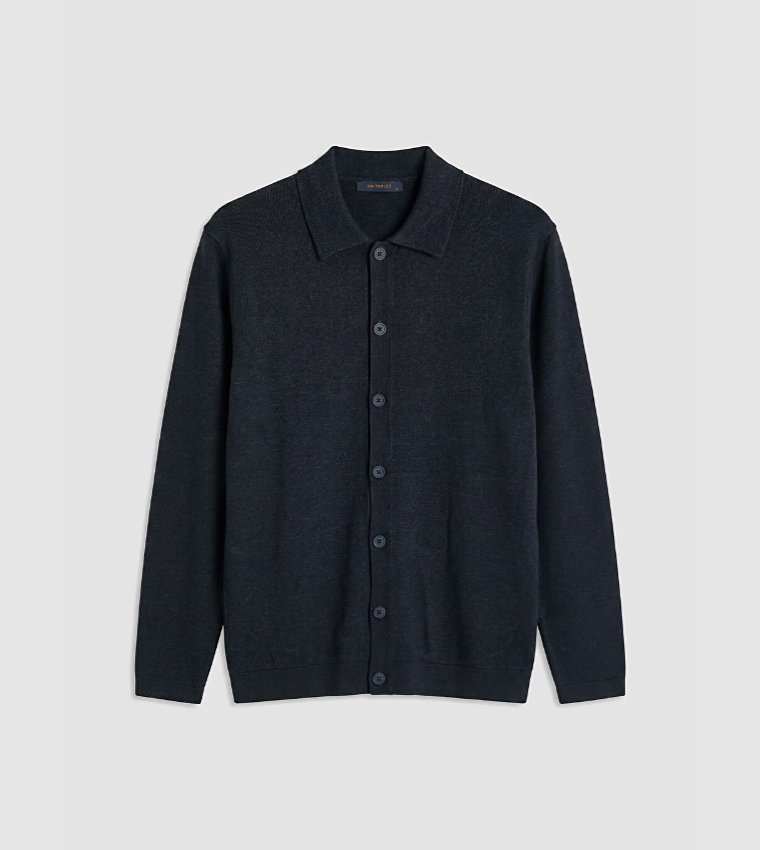 Solid Collared Long Sleeves Cardigan