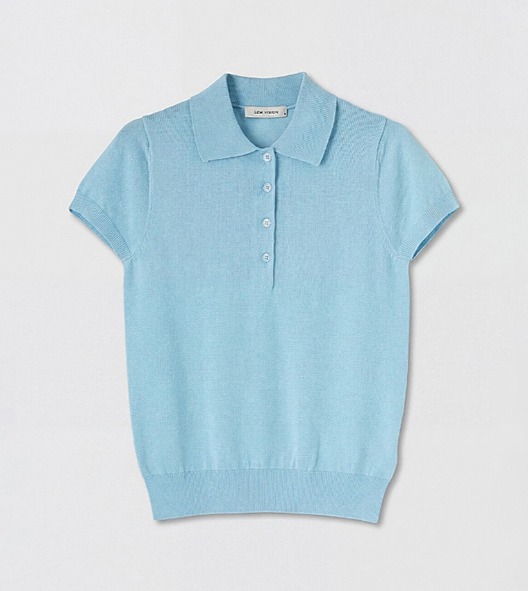 Solid Short Sleeves Collared Sweater