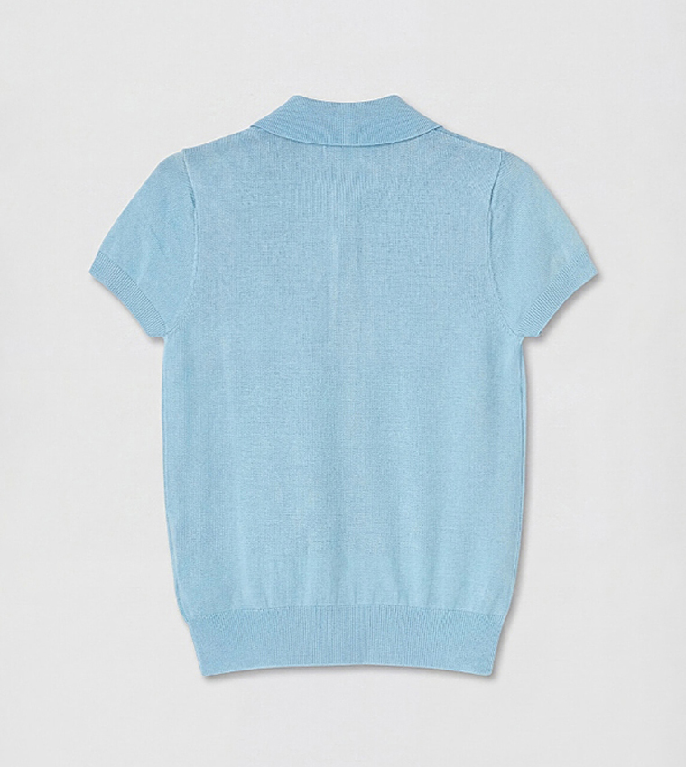 Solid Short Sleeves Collared Sweater