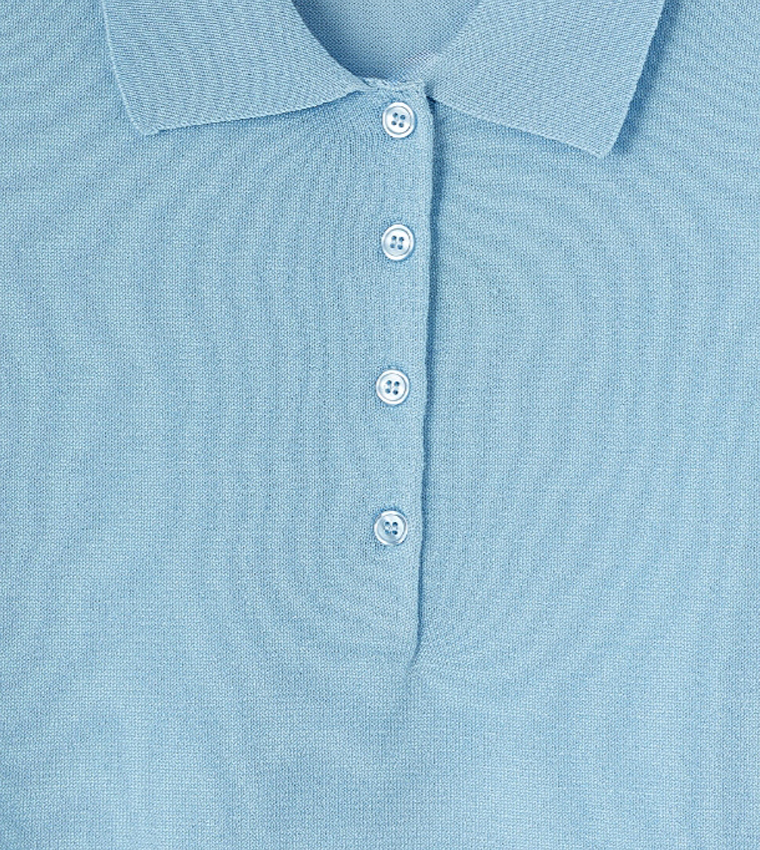 Solid Short Sleeves Collared Sweater