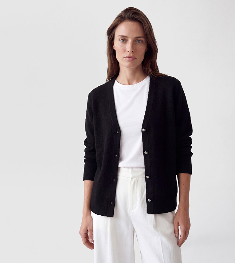 Solid V-Neck Cardigan