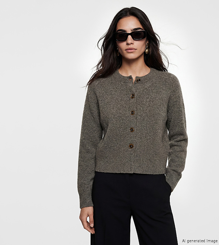 Solid Crew Neck Cardigan
