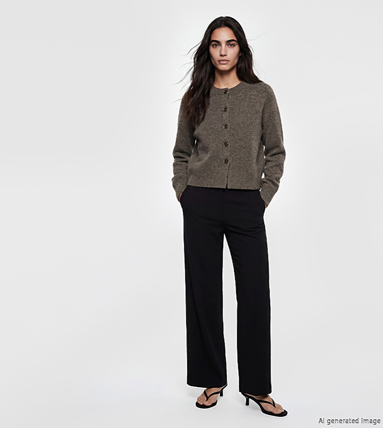 Solid Crew Neck Cardigan