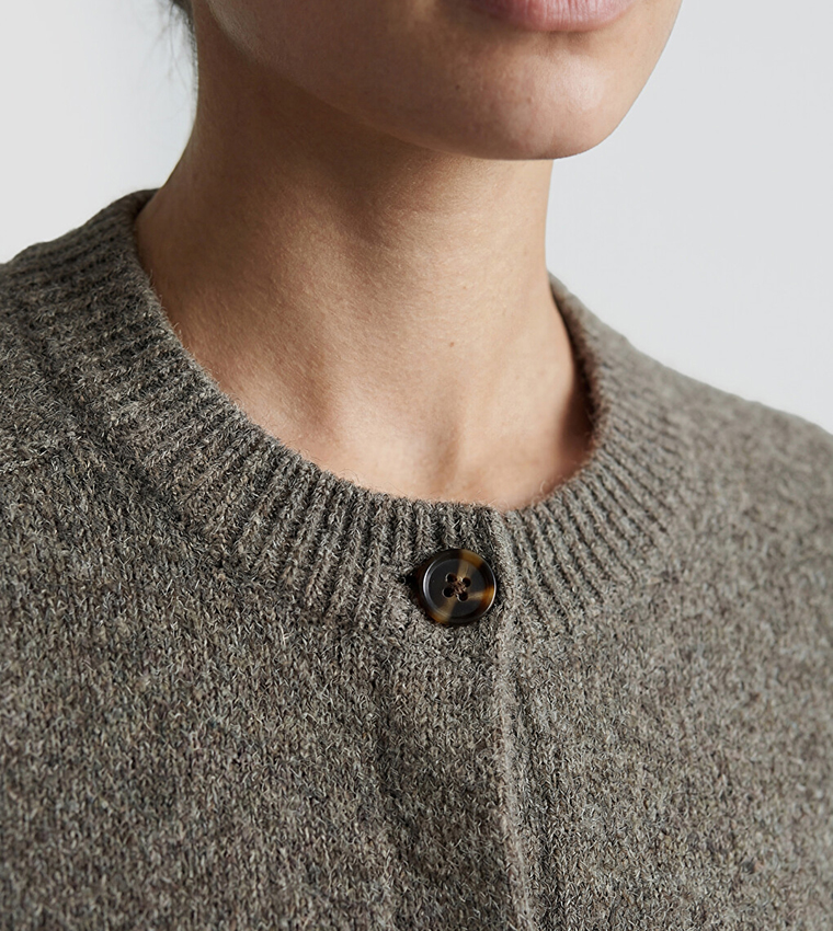 Solid Crew Neck Cardigan