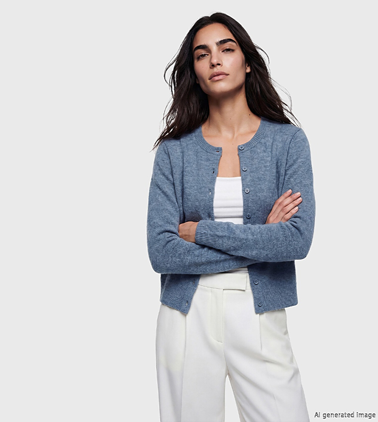 Solid Crew Neck Cardigan