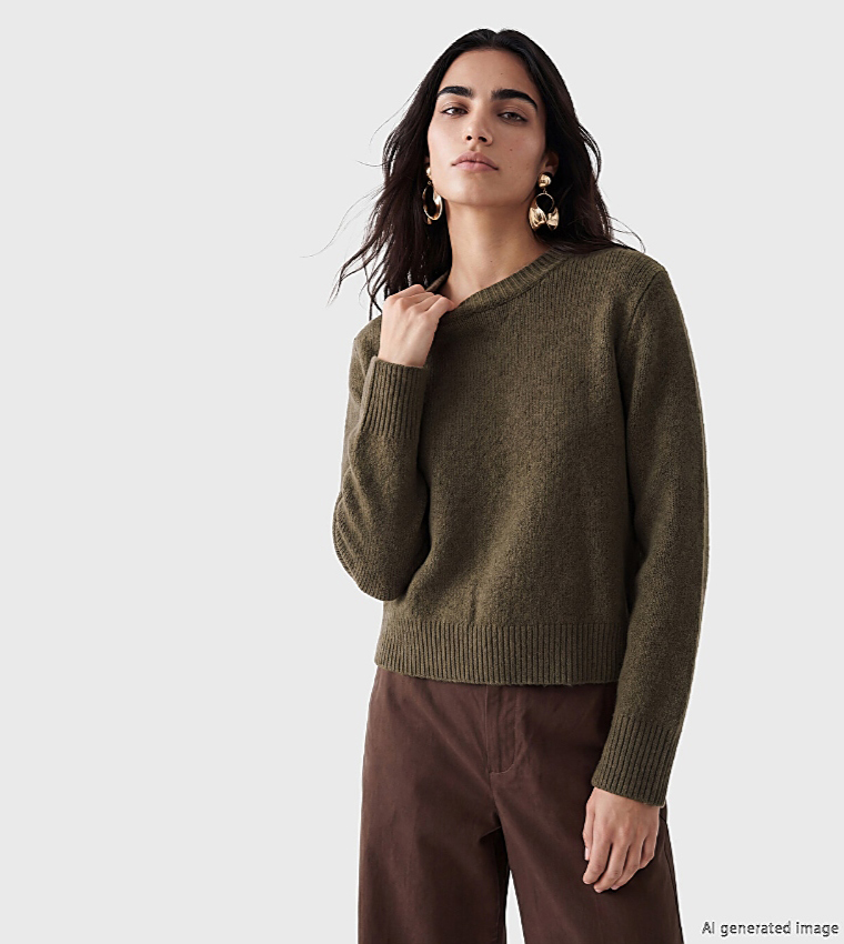 LC Waikiki  Round Neck Sweaters - Olive Round Neck Sweaters