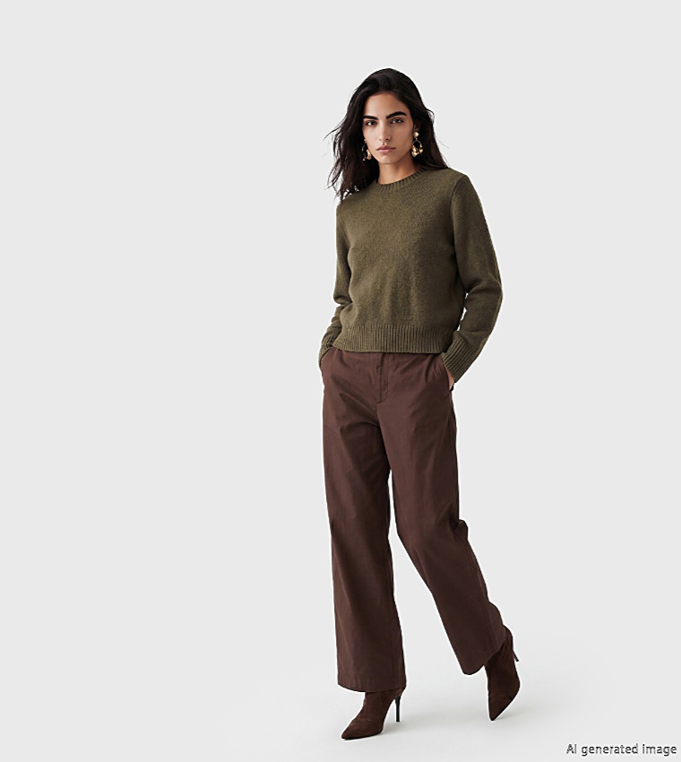 LC Waikiki  Round Neck Sweaters - Olive Round Neck Sweaters