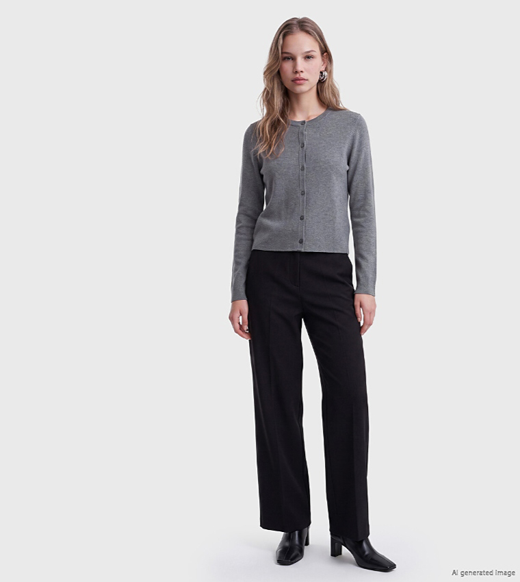Solid Crew Neck Cardigan