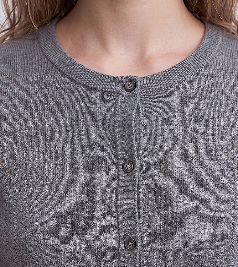 Solid Crew Neck Cardigan